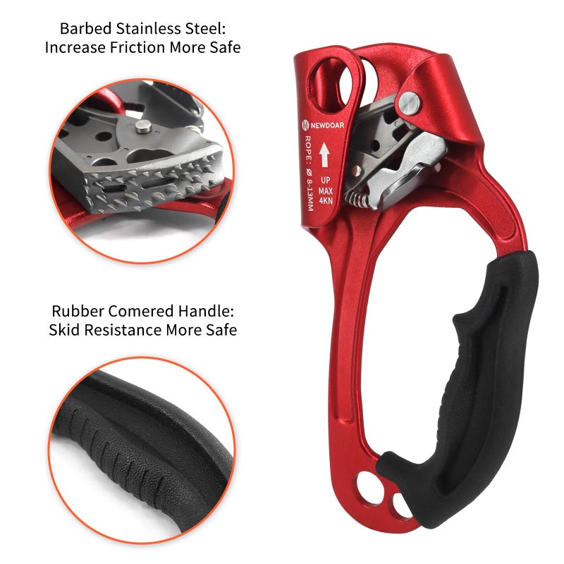 NewDoar UIAA & CE Certified Hand Ascender Rock Climbing Tree Arborist Rappelling Gear Equipment Rope Clamp for 8~12MM Rope(Red) - Image 4